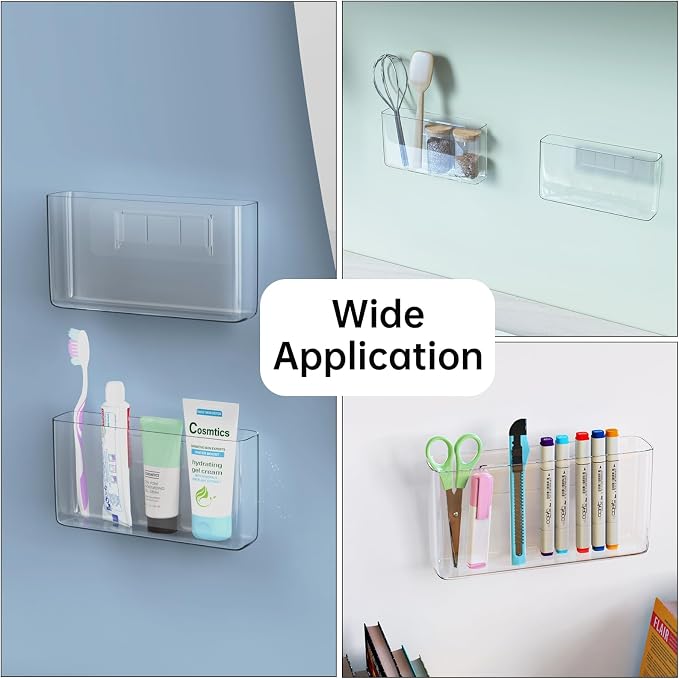 NiHome Acrylic Wall Mount Organizer 2-Pack, Slim Multi-Use Over Cabinet Storage Bins No-Drill Installation, Versatile Use for Kitchen, Bathroom, Office Perfect for Small Accessories (Clear) - Image 6