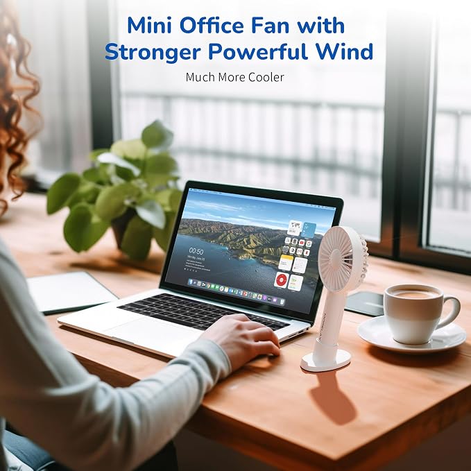 Jancane Handheld Fan, USB Rechargeable Mini Portable Fan with Base, 10H Battery, Strong Wind, Small & Powerful, Cute Design for Travel, Makeup, Girls Women Summer Gift (White) - Image 8