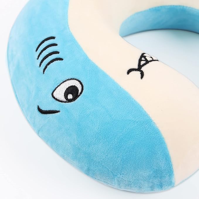 Sexysamba Cartoon Headrest & Neck Pillow for Kids Boys & Girls, Teens, Travel Accessories for Airplane, Car, Recline, Memory Foam Cute Travel Pillow with Sleep Eye Mask - Shark - Image 6