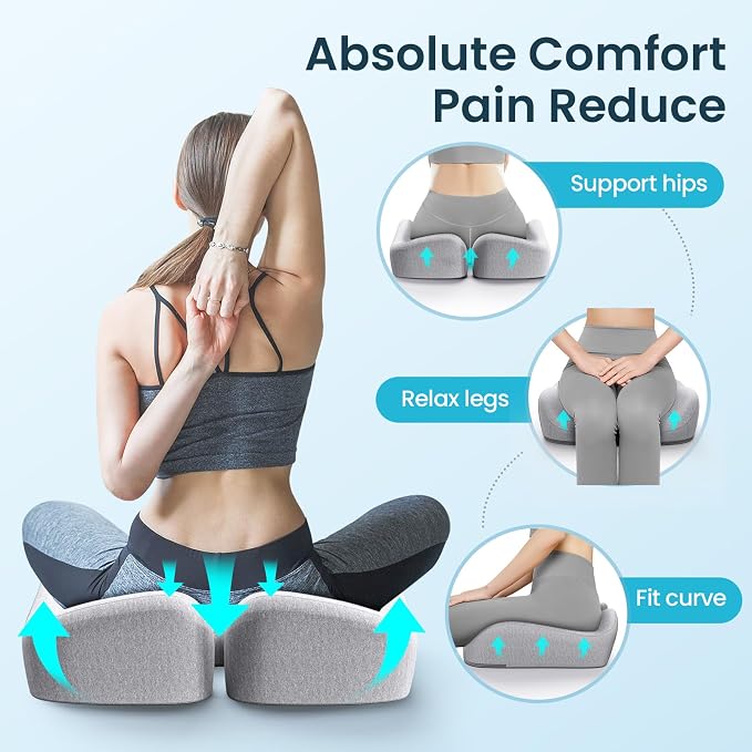 Benazcap Seat Cushion, Memory Foam Cushion for Office Chair - Ergonomic Chair Cushions for Tailbone Pain Relief, Sciatica & Back Support, Office Chair Cushion & Car Seat Cushion, Grey - Image 3