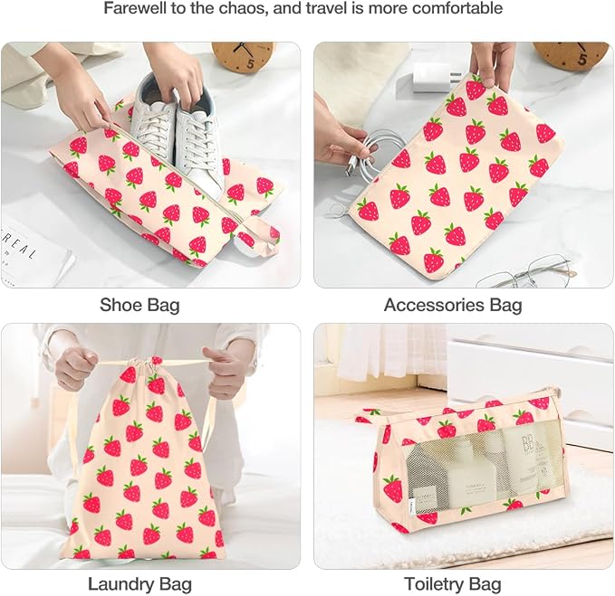 8 Set Packing Cubes for Suitcases,Packing Cube with Shoe, Cosmetics, Clothing, and Accessories Bags Packing Cubes for Travel Luggage Organizer Women Men(8 Set Strawberry) - Image 5