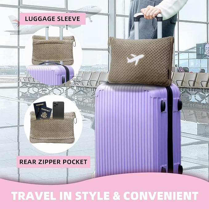3 in 1 Travel Blanket Pillow Set - 350 GSM Thick Travel Blanket Airplane Compact with Bag, Soft Bag with a Pocket, Inflatable Travel Pillow for Camping & Car Trip (Light Coffee) - Image 4