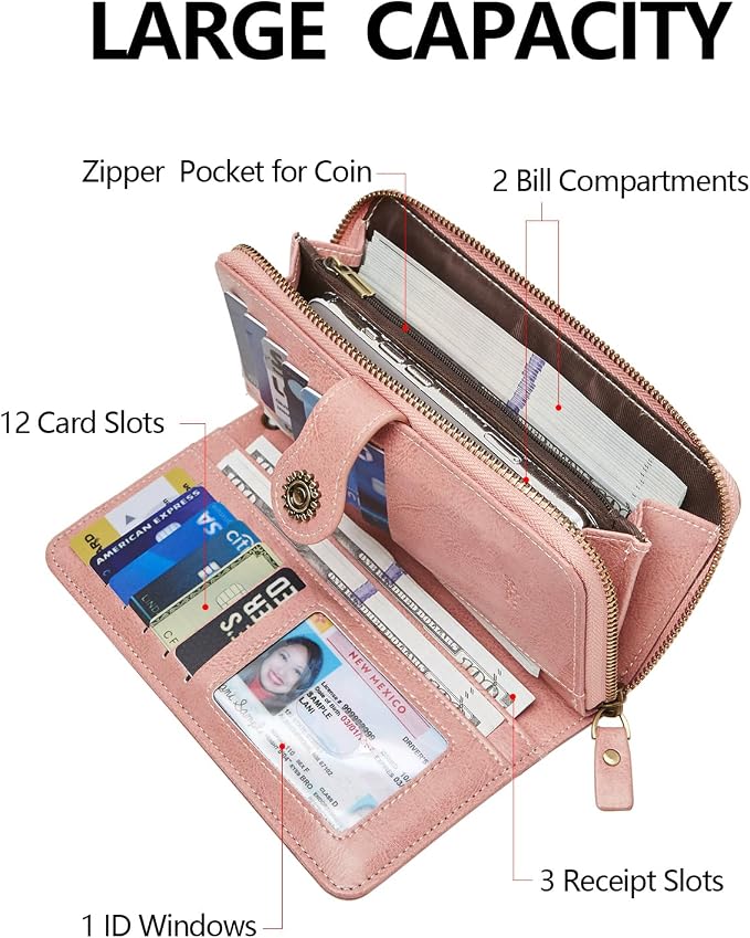 TFKGS Wallet for Women RFID Blocking Leather Large Capacity Card Holder Ladies Phone Clutch Travel Long Purse Wristlet | RFID Blocking - Image 2