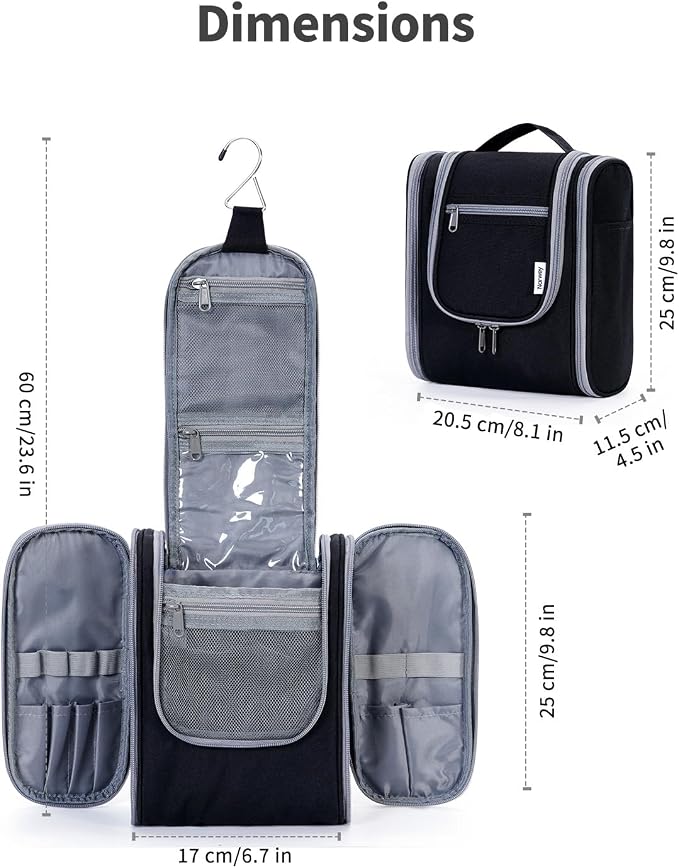 Narwey Small Hanging Travel Toiletry Bag Cosmetic Make Up Organizer for Women and Men (Medium, Black) - Image 8