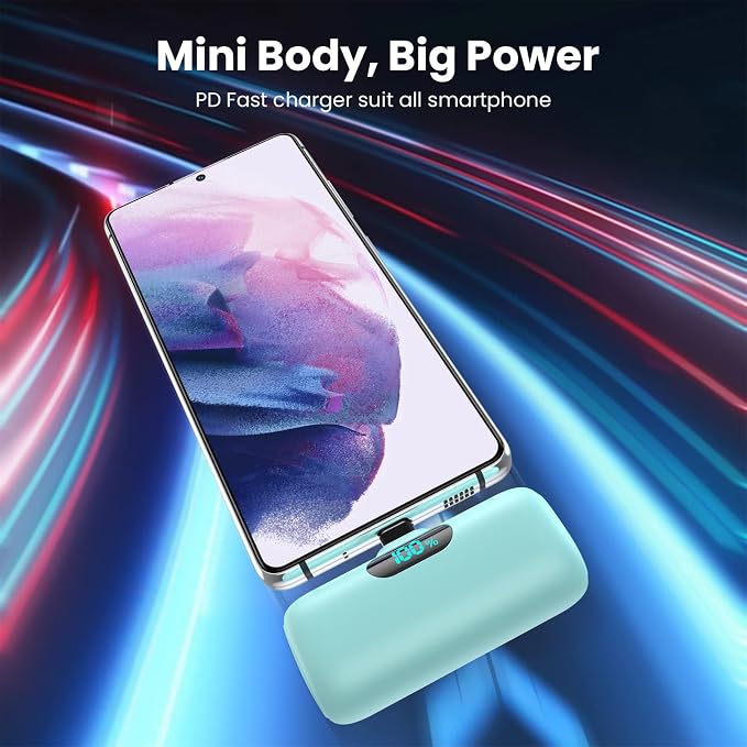 [2-Pack] Mini Portable Charger 5000mAh Power Bank,3A PD USB C Cell Phone Portable Power, LCD Display Battery Pack Compatible with iPhone 16/15/15 plus/15 pro/15 pro Max/Android/Samsung/Moto/LG etc - Image 3