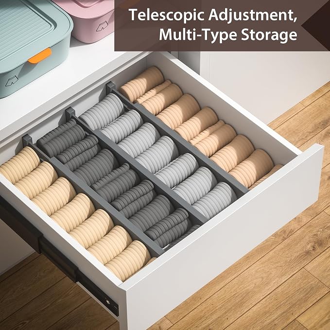 4 PCS Drawer Divider, 17"-22" Adjustable Bamboo Drawer Dividers Organizers, Expandable Separators for Kitchen, Clothes, Dressers, Home, Office, Gray - Image 6
