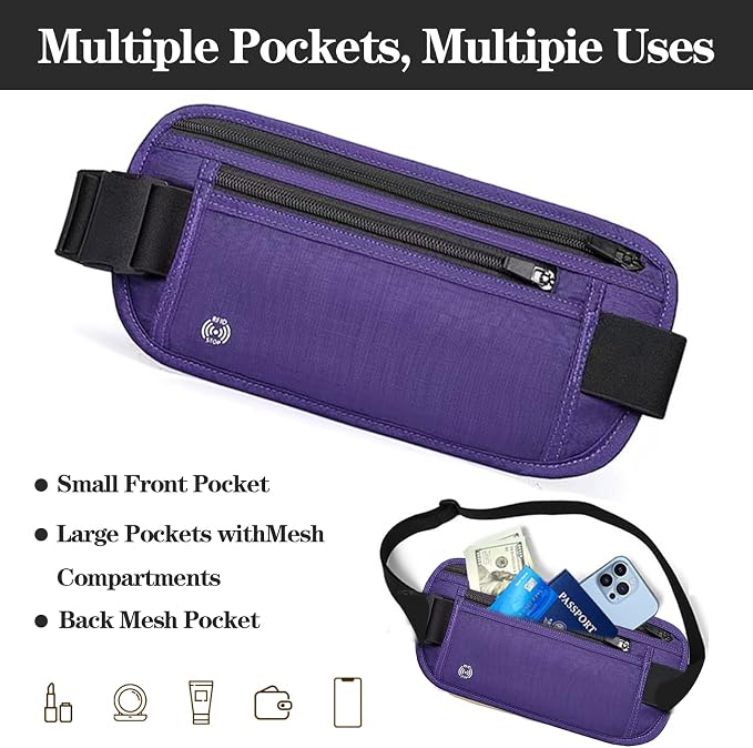 Purple Hidden Money Belt for Travel for Men, Waist Wallet Anti Theft, RFID Passport Holder For Travel Men Or Women, Money Pouch, RFID Passport Holder - Image 5