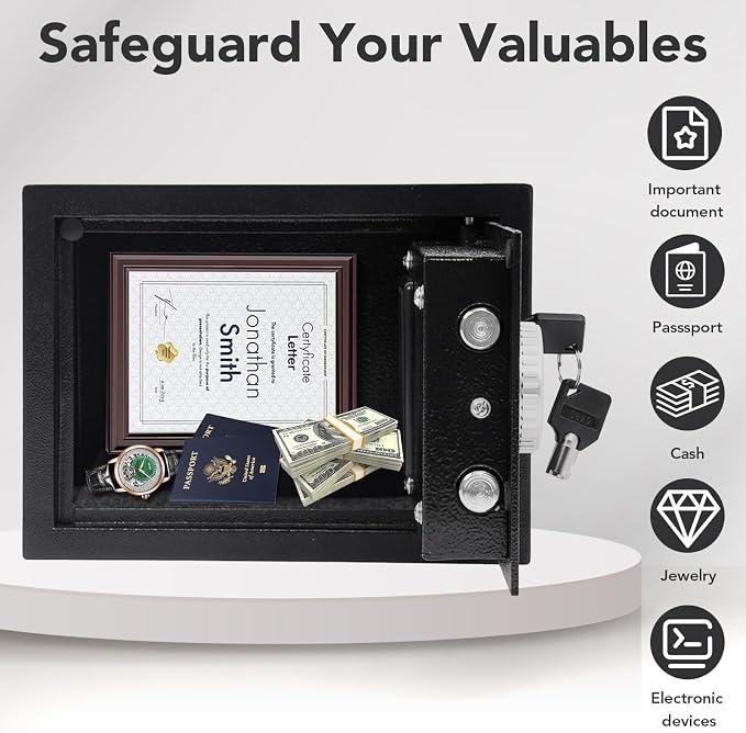 0.21 Cu Ft Steel Security Safe Box with Digital Lock Keypad ​ | Electronic Safe Comes With 2 Emergency Keys, Ideal For Storing Cash, Jewelry & Documents At Home, Office And Hotel，Black - Image 3