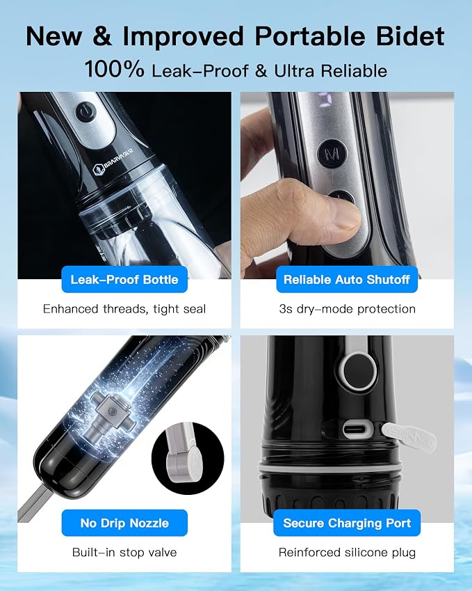 Portable Bidet for Travel, 800mAh Electric Handheld Bidet with 380ml Bottle | Rechargeable Handheld Bidet Sprayer, Peri Bottle for Women & Men, Works with Warm Water, Personal Hygiene Care - Image 5