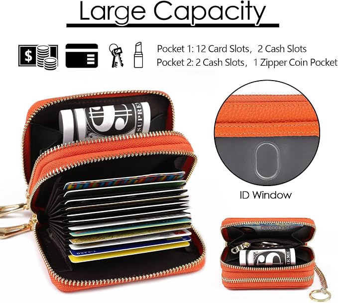 imeetu Rfid Credit Card Holder, Businese Card Case, Wallet for Women Men | Genuine Leather Card Wallet with id Window, Keychain & Double Zipper, Water-resistan Small Wallet with Gift Box, Daily Travel - Image 4
