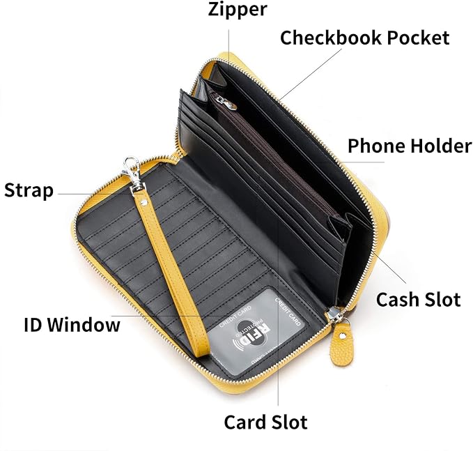 Moflycom Womens Wallet RFID Blocking Genuine Leather Multi Credit Card Large Capacity Zip Around Clutch Travel Purse Wristlet - Image 3