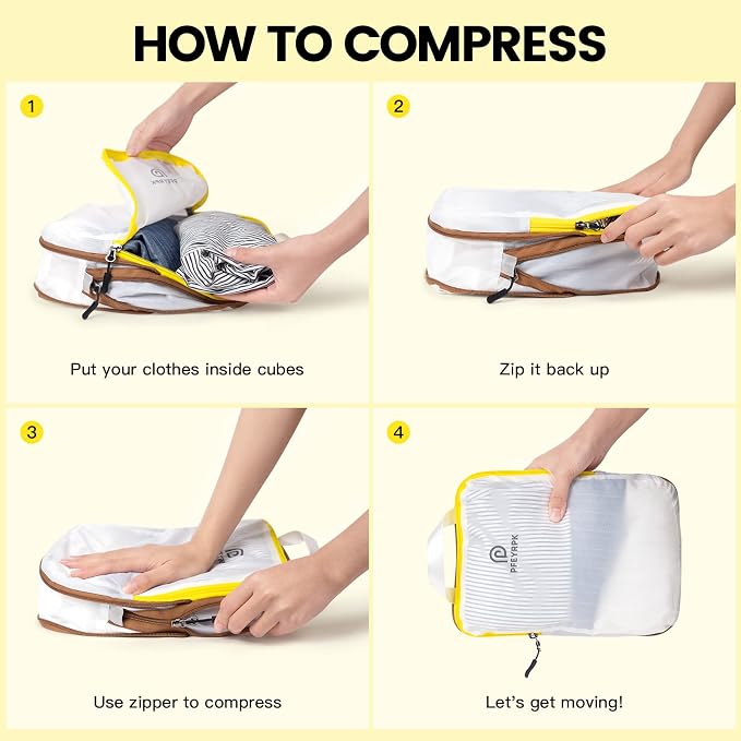 PFEYRPK Lightweight Compression Packing Cubes for Suitcases, Compressible Expandable Travel Packing Organizer with Clear Toiletries and Backpack Bag, Travel Essentials for Carry on Luggage 7 Set - Image 5