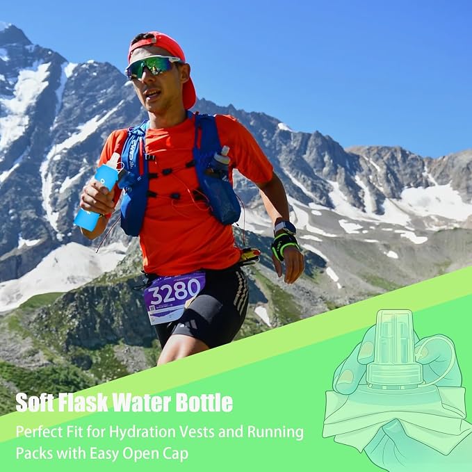 Flexible Running Bottles - Two Pack: 500ml/17oz, Foldable, BPA/PVC Free Soft Flask for Hydration Vests and Running Packs,Collapsible Leak-proof Pocket Bottle for Jogging, Hiking, Cycling, Climbing - Image 5