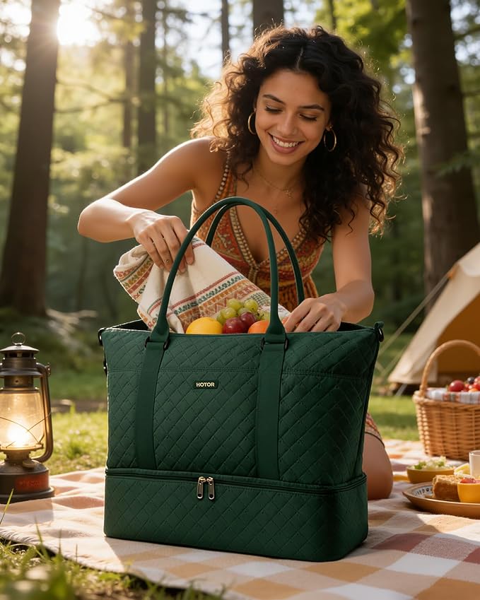 HOTOR Travel Duffel Bag - Weekender Bags for Women, Carry On Gym Tote Bags | with Toiletry Bag & Shoe Compartment, Overnight Bag for Travel Essentials, Travel Accessories, Dark Green, 15.8"×18.1"×8.7" - Image 2