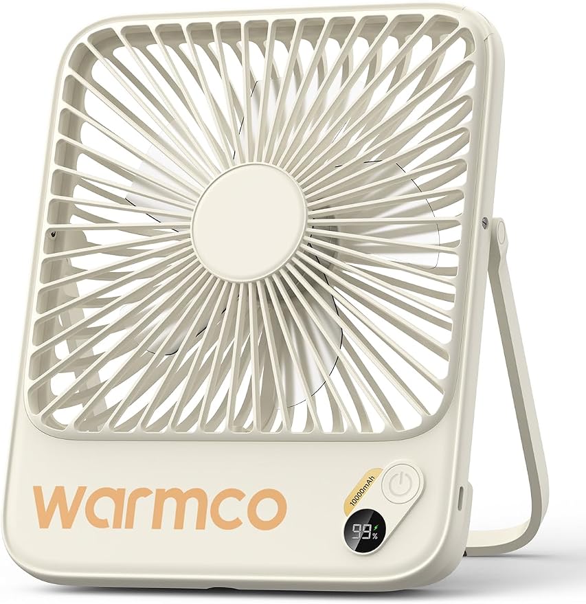 Warmco D3 Portable Travel Fan 10000mAh, Ultra-Slim, 24H Runtime | Quiet 7-Inch Rechargeable Desk Fan, Digital Display For Sleeping, Office, Bedroom & Cruise by Warmwinterscoolsummers
