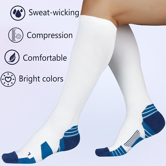 +MD Cotton Compression Socks for Women & Men 4/6 Pairs 15-20mmHg Knee High for Sports, Travel, Nursing Long Sitting Standing - Image 4