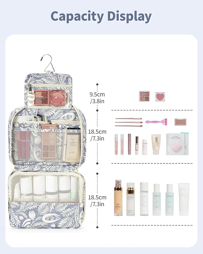 Narwey Small Hanging Travel Toiletry Bag for Women, Travel Bag for Toiletries, Makeup Bag Organizer Cosmetic Bags Make Up Bags for Girls - Image 3