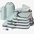 7 Set Compression Travel Packing Cubes for Suitcases, Grey Blue | Travel Essentials for Suitcase, Luggage Organizer Bags for Travel with Shoe Bag, Travel Bags for Shoes, Clothing by CherryNow