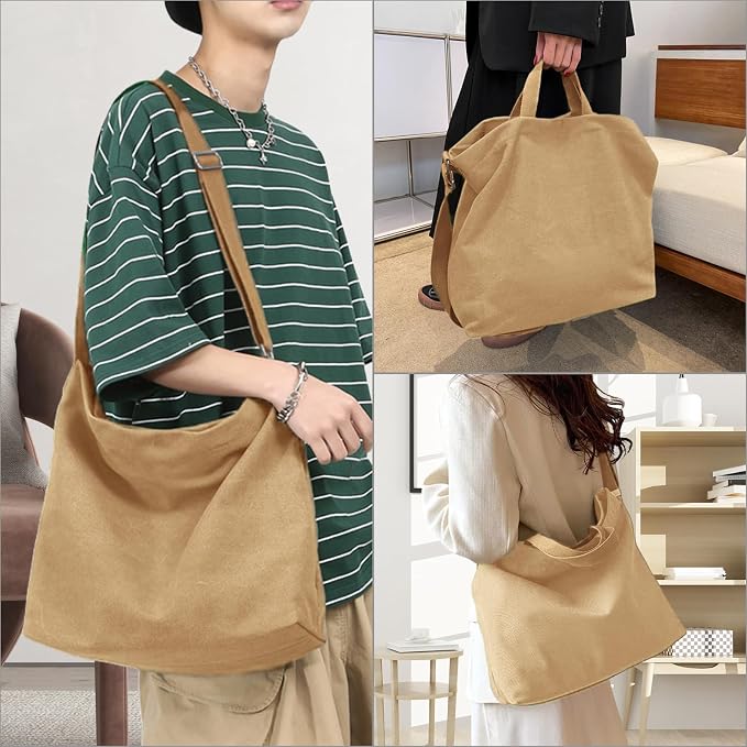 Women's Canvas Tote Bag inside Out Bag with Adjustable Crossbody Strap for Work Travel Shopping Durable Handbag for Men - Image 5