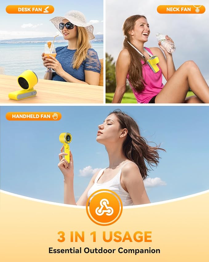PlayHot Portable Handheld Turbo Fan, Travel Essentials, Gifts for Women/Men | 5-Speed, Up to 12H, 10m/s Airflow, USB-C Rechargeable, LED Display, 3-in-1 Foldable Personal Fan for Cruise, Beach, Vacation - Image 3