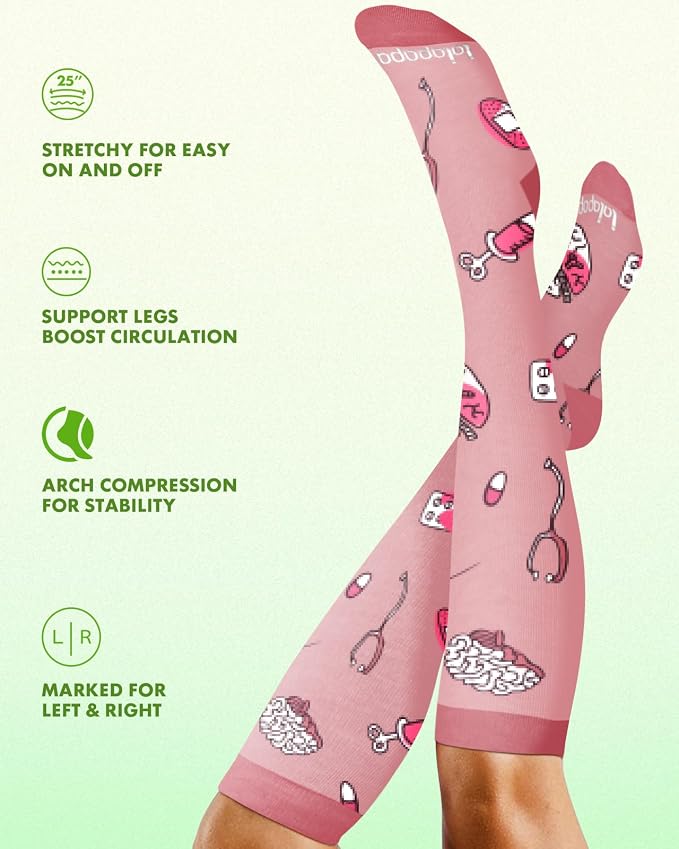 Bamboo Viscose Compression Socks for Women Men | 2 Pairs 15-20mmHg Cute Breathable Graduated Knee High Compression Socks for Nurse Pregnancy Travel - Image 6