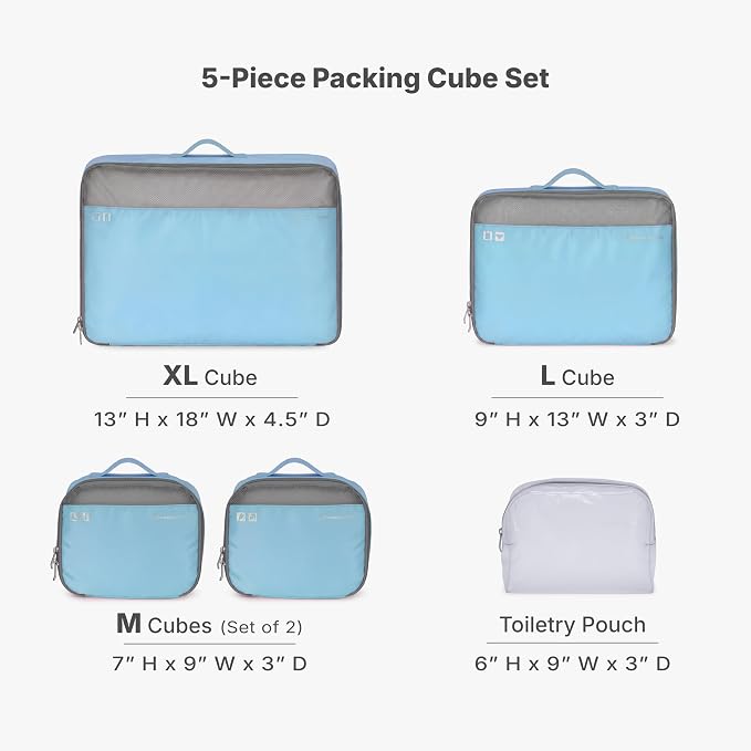 Traveler's Choice Cloverland Packing Cubes, 5-Piece Set, Light Blue - Image 2