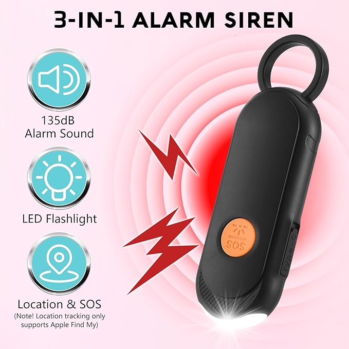 Personal Safety Alarm for Women, Rechargeable 135dB Siren with Flashing Light, Anti-Loss Locking Pin, Keychain SOS Alarm Works with Apple Find My, Kids, Seniors, Night Runners, iOS Only, White - Image 2