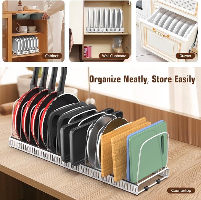 Housolution Cutting Board and Baking Tray Cookie Sheet Organizer, White | 12"-23" Expandable, 14 Adjustable Dividers, Sturdy Metal Construction, Easy Assembly - Image 6