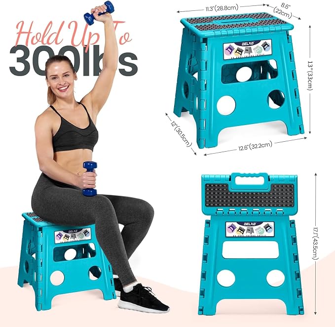Delxo Folding Step Stool 13 Inch,300 Lbs Step Stool for Adults Blue | Foldable Step Stool 13",Non-Slip Foot Stools with Handle,Lightweight Collapsible stools for Kitchen,Bathroom,Bedroom,Garden - Image 3