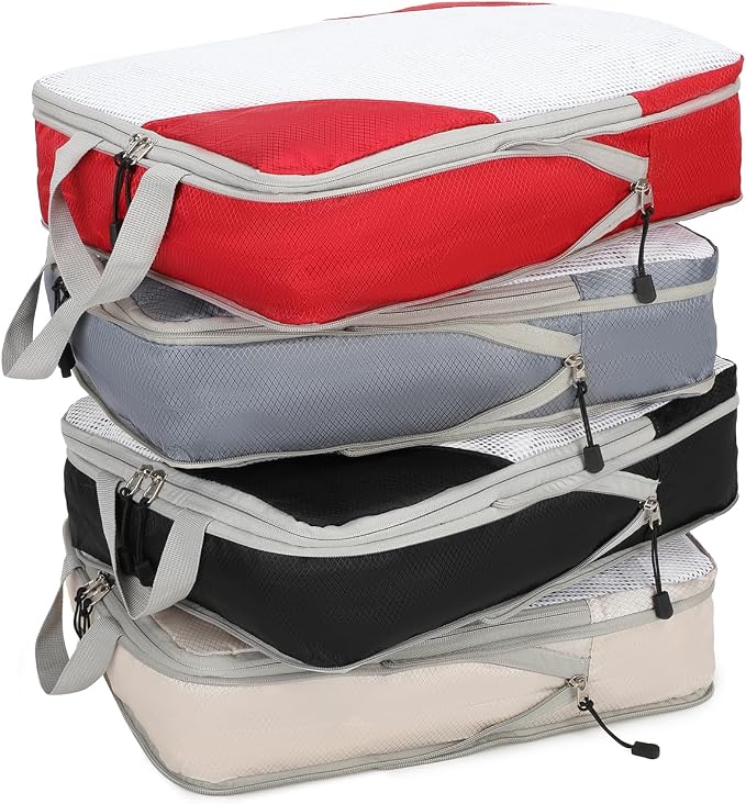 Barsine Large Compression Packing Cubes for Travel, 4-Pack Extra Large Packing Cubes with Double Compression Zipper, Luggage Organizers for Carry On, Cruise, Family Vacation & Business Travel by Barsine