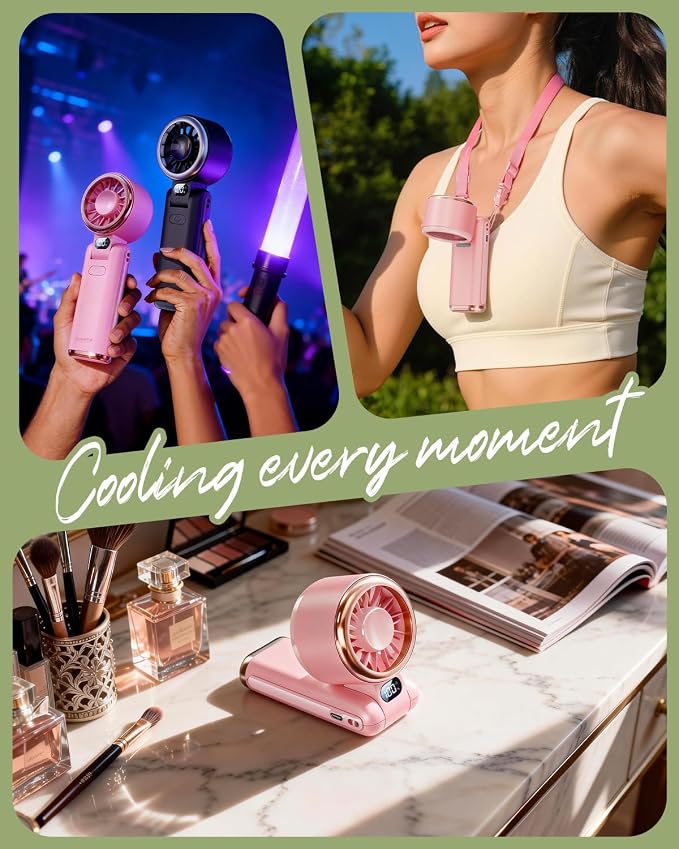SWEETFULL Portable Handheld Turbo Fan - Portable Fans Rechargeable, 5000mAh, 180° Adjustable, 5 Speed Wind, Digital Display Electric Personal Hand Fan Quiet, Travel Essentials, Beach Vacation (Pink) - Image 6