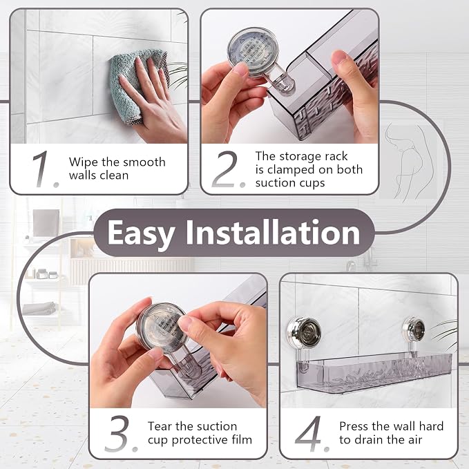 Corrugated Suction Cup Storage Holder,Movable Shower Shelf Suction Cup,Shower Caddy Large Organizer Bathroom,No-Drill Wall Mounted Bathroom Storage Rack Shelf(White) - Image 6