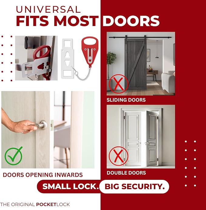 Portable Door Lock for Travel – Hotel Door Locks for Travelers Security – Door Safety Lock from Inside for Home & Apartment – Travel Locks for Hotel Rooms – (Red) - Image 4