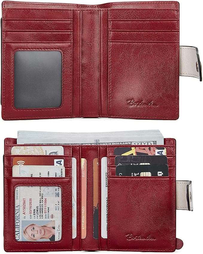 BOSTANTEN Leather Womens Wallet Small RFID Blocking Credit Card Holder | Removable ID Window, Zipper Coin Pocket, Bifold, Minimalist, Fits Small Purses, Daily Use, Ladies Gifts, Floral Pattern Red - Image 2