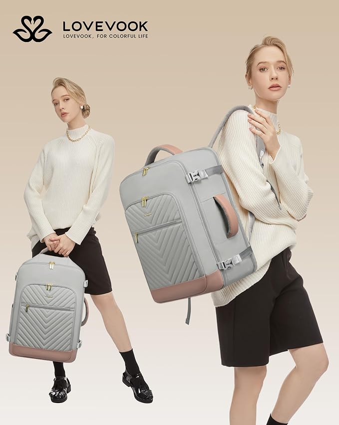 LOVEVOOK Large Travel Backpack for Women, TSA Carry on Backpack for Airplanes, 40L Personal Item Travel Bag for Women fits 17" Laptop,Waterproof Carry on Bag Airplane Approved with 3 Packing Cubes - Image 2