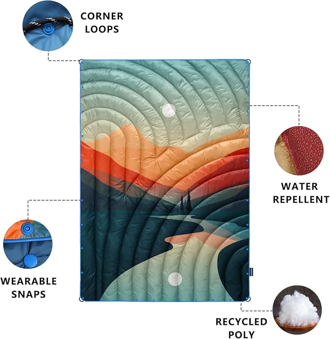 Puffy Camping Blanket,Large Camp Blanket Outdoor Camping Quilt Waterproof | Lightweight Printed Warm Packable Down Alternative Blanket for Camping,Traveling, Stadium, Hiking, Picnics - Image 3