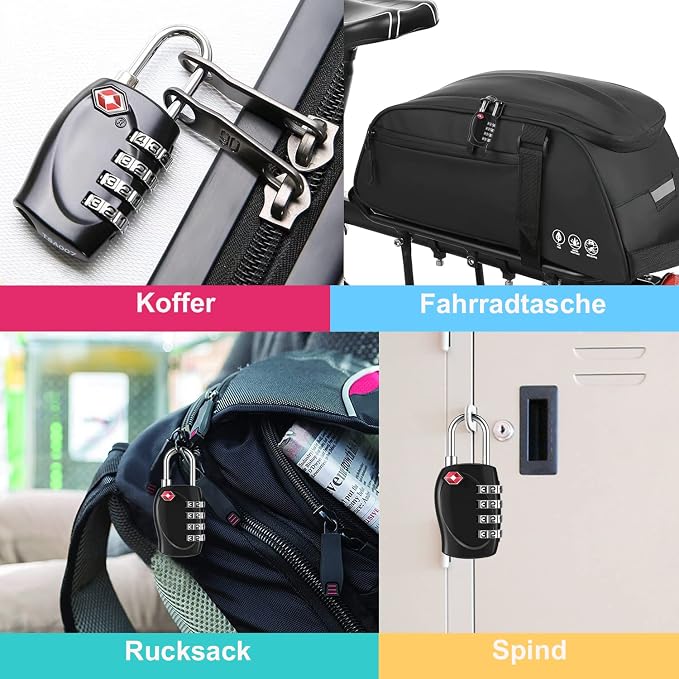 ZHEGE Luggage Locks TSA Approved, Zipper Locks for Suitcase (Black, 2 Pack) | 4 Digit Small Combination Padlocks, for Backpack, Tent, Travel, Gun Case, Gym Lockers - Image 6