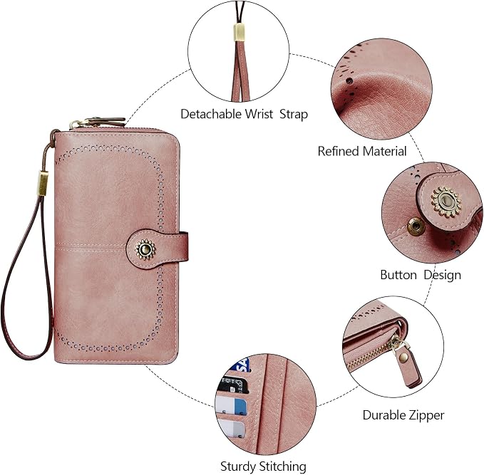 TFKGS Wallet for Women RFID Blocking Leather Large Capacity Card Holder Ladies Phone Clutch Travel Long Purse Wristlet | RFID Blocking - Image 3