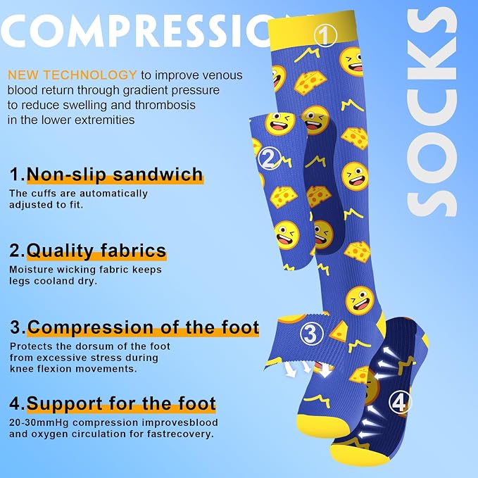 cerpite Compression Socks for Women & Men 6 Pairs Knee High Compression Socks 20-30 mmhg Best for Running,Nurse,Travel - Image 3