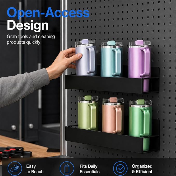 4 Pack Magnetic Cup Holder Heavy Duty, 12 Cup Capacity Water Bottle Organizer fit for Stanley Cup, Tumbler Storage Rack for Kitchen, Side of Fridge, Garage, Laundry Room, Cabinet, Pantry, RV - Black - Image 2