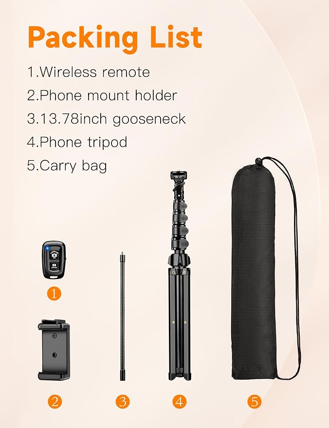 Phone Tripod Stand, 84" Tall Flexible Cellphone Tripod for iPhone with Gooseneck Remote - Image 8