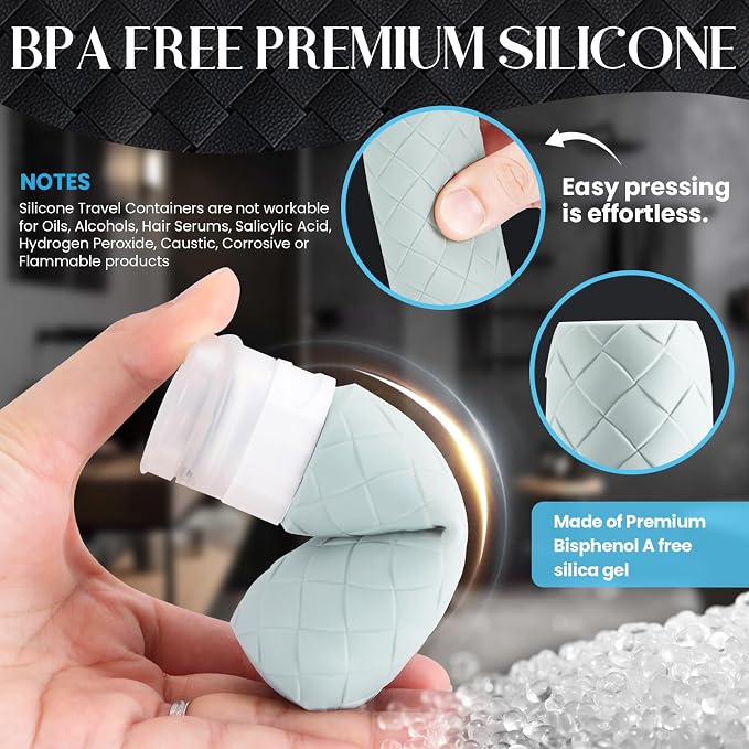 Silevoler Travel Bottles for Toiletries, TSA-Approved Travel Size Container | Woven Pattern BPA Free Silicone Leak Proof Refillable Liqus Shampoo And Conditioner Essentials Toiletry Bottles(Gray) - Image 4