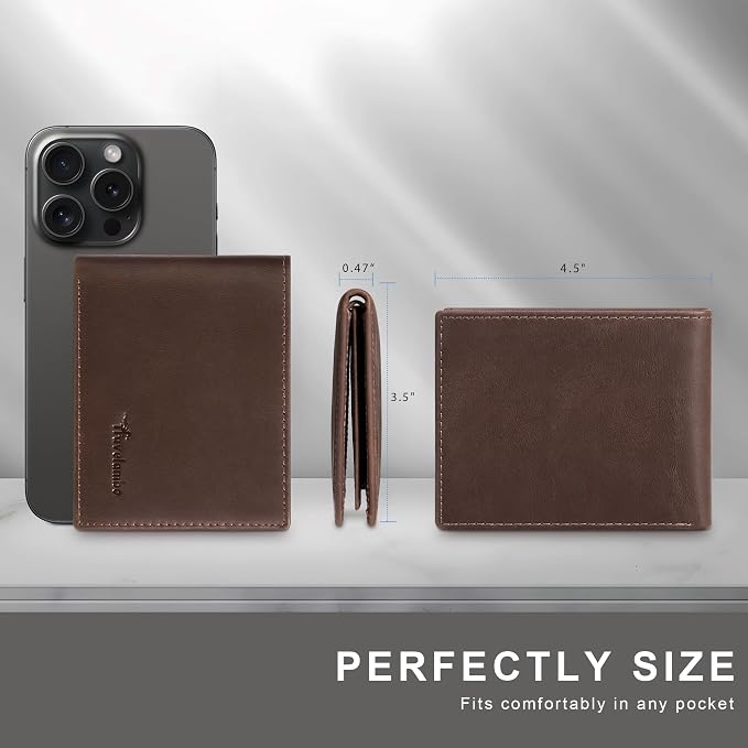 Travelambo Genuine Leather Wallet for Men with Gift Box - Handmade Bifold Stylish - Mens Wallets Rfid Blocking with 2 ID Windows - Image 2