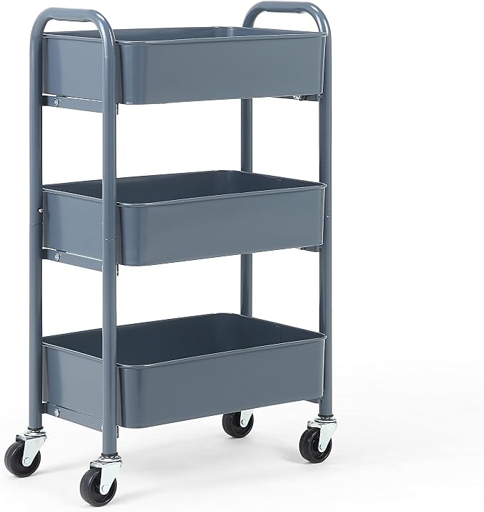 SunnyPoint 3-Tier Delicate Compact Rolling Metal Storage Organizer - Mobile Utility Cart Kitchen/Under Desk Cart with Caster Wheels - Blue (15.35" X 10.24" X 26.8"H) - Image 5