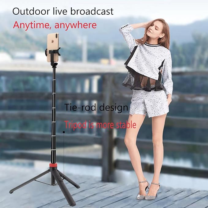 66" Tripod for iPhone & Camera, Portable Phone Tripod with Rechargeable Remote Control and Rotate Phone Stand, Selfie Stick for iPhone/Gopro and Cameras (red, 66 in) - Image 7