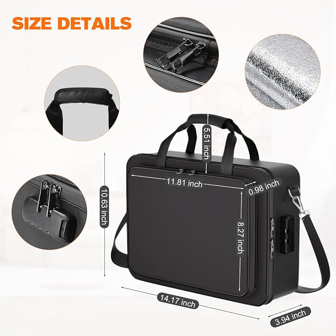 Fireproof File Organizer with Lock,Fireproof Document Folder, Portable Home Office Travel Safe Storage for Important Documents Laptop Black - Image 9