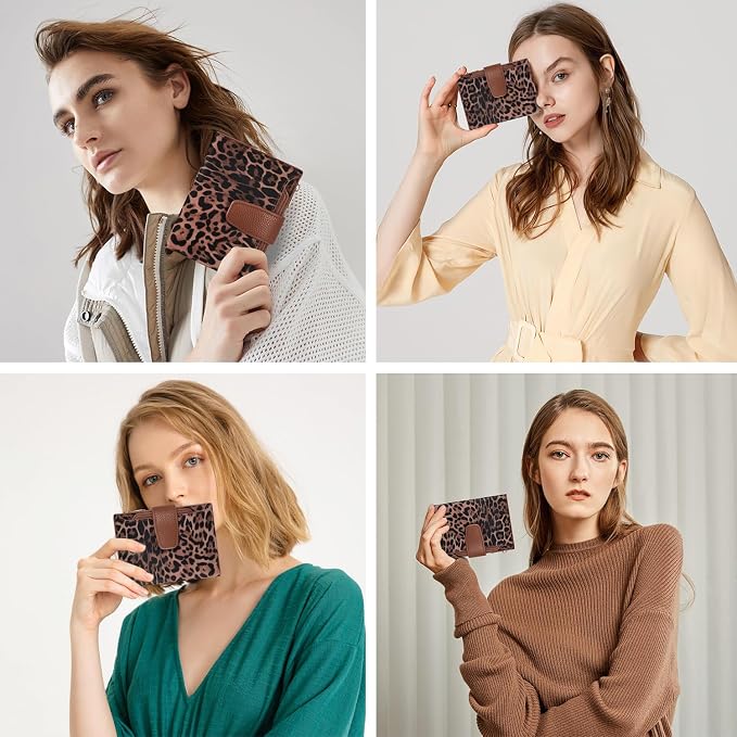 Small Wallet Women RFID Blocking Soft Leather Bifold Compact Card Holder Wallet for Women with Zipper Coin Pocket 4 ID Window - Image 9