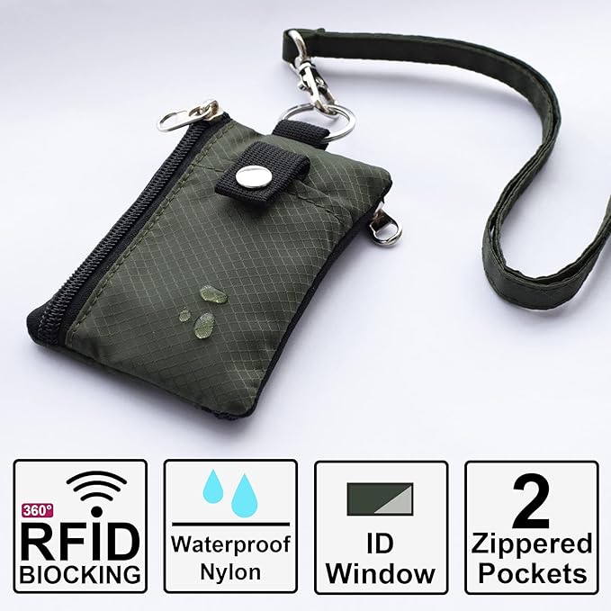 CHENSPRX Minimalist RFID Blocking Small Wallet with ID Window,WaterResistant Zip Id Case Wallet with Lanyard Keychain for Cards,Cash,Travel,Women,Men - Image 2