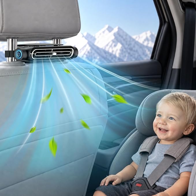 ViSSKO 2026 Car Fan for Backseat, USB Invisible Car Headrest Cooling Fan for Kids Replace Ventilated Seats with 3 Speeds Fit in Most Cars Vehicle Jeep Van RV Truck by ViSSKO