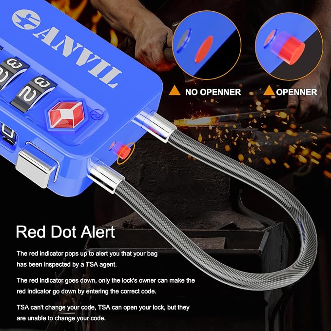 ANVIL TSA Locks for Luggage with Search Alert: Durable Cable Combination Locks, TSA Approved - Secure Travel Locks for Suitcases, Backpacks & Gun Cases (2, Blue) - Image 4